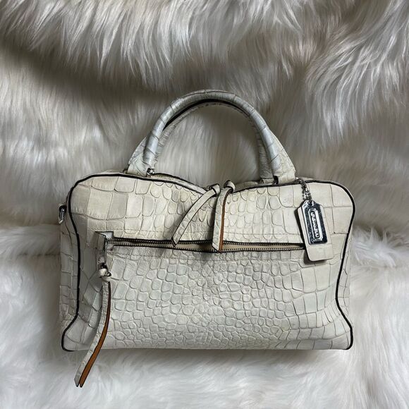 Coach Bleeker beige Croc Embossed Satchel Handbag 30449 - Picture 7 of 16